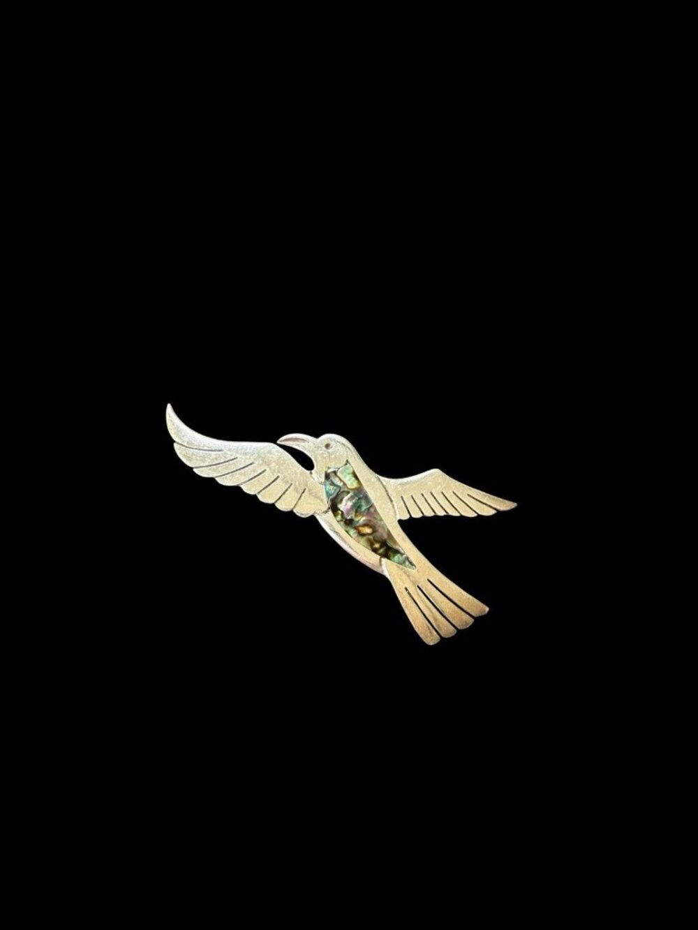 Taxco Mexico Sterling Silver Abalone Inlay Bird in Flight Brooch Signed